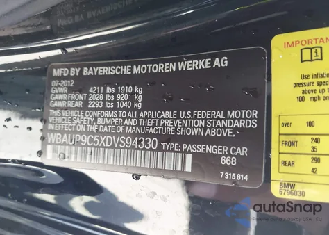 2013 BMW 128I из США, поврежденный, VIN WBAUP9C5XDVS94330